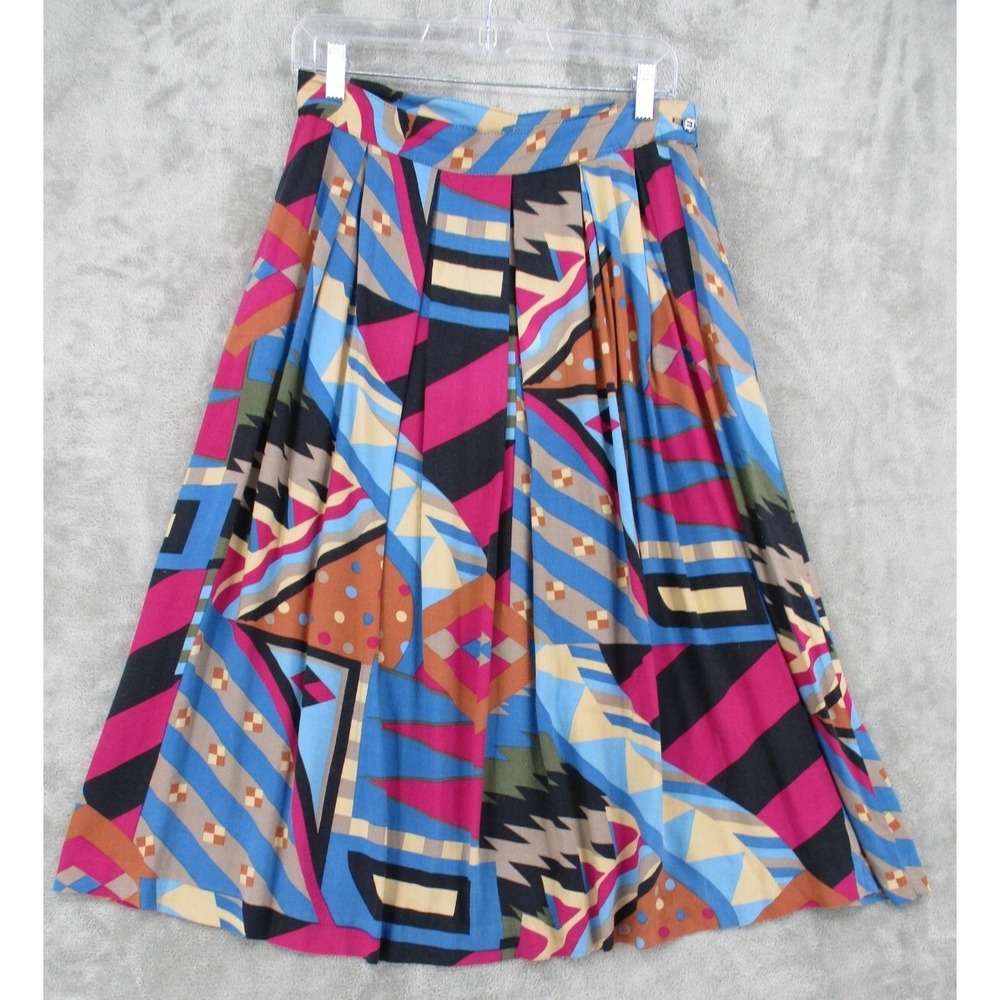 Vintage Stockton Skirt Womens 8 Pleated Retro Psychedelic Midi Dopamine Artsy